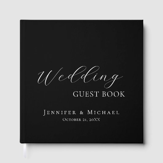 Chic Simple Minimalist Modern Plain Wedding Black Gastenboek (Voorkant)