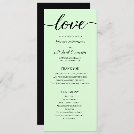 Chic Simple Mint Green Wedding Love Script Programma (Voorkant / Achterkant)