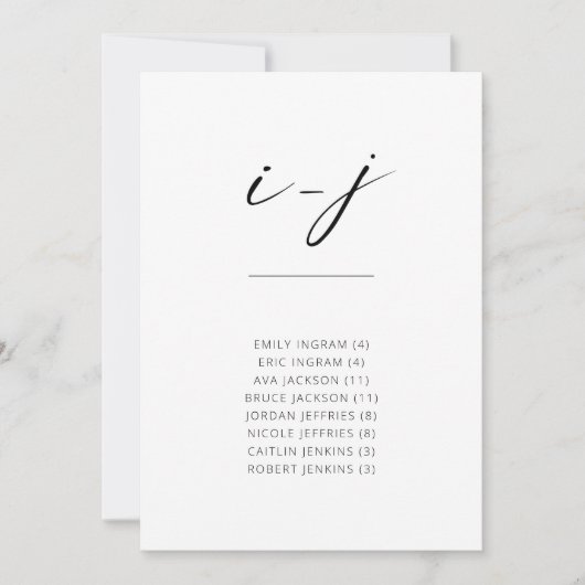 Chic Simple Modern Script Alfabetical Seating I-J (Voorkant)