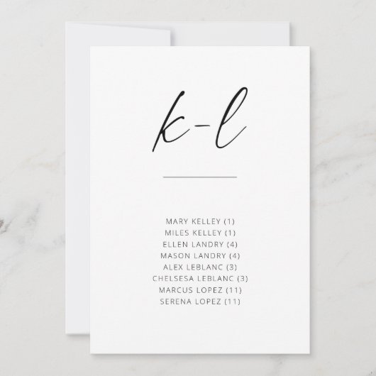 Chic Simple Modern Script Alfabetical Seating K-L (Voorkant)