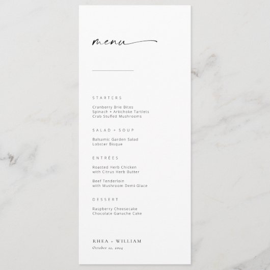 Chic + Simple Modern Script Wedding Menu (Voorkant)