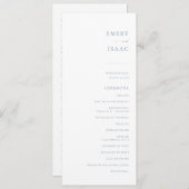 Chic + Simple Modern Script Wedding Program | Blau Menu (Voorkant / Achterkant)