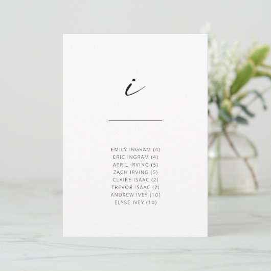 Chic + Simple Moderne Script Alfabetical Seating I (Staand voorkant)