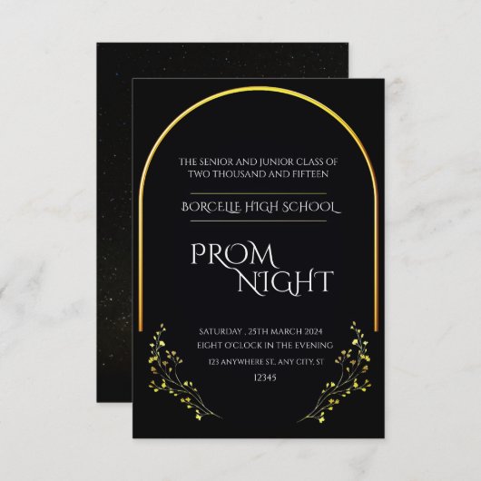 Chic Simplicity: Black Minimalist Prom Night Kaart (Voorkant / Achterkant)