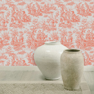 Chic sinaasappel toile de jouy bedrukt behang
