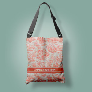 Chic sinaasappel toile de jouy bedrukt crossbody tas