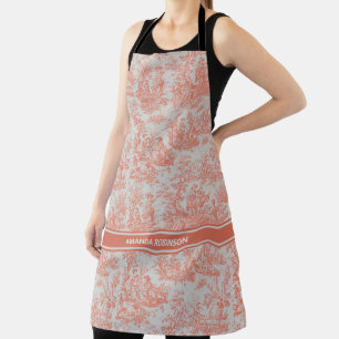 Chic  sinaasappel toile de jouy bedrukt schort
