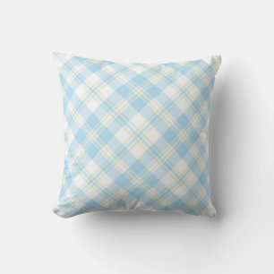 Chic Sky Blue, Green and White Check Pattern Kussen