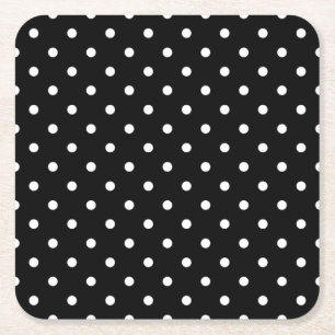 Chic Small White Polka-punten zwarte achtergrond Vierkante Kartonnen Onderzetter