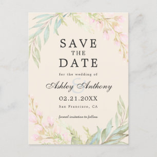Chic Smaragd en Roze Bloemige Elegante Save the Da Aankondigingskaart