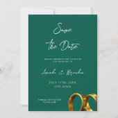 Chic smaragdgroene gouden ringen bruiloft save the date (Voorkant)