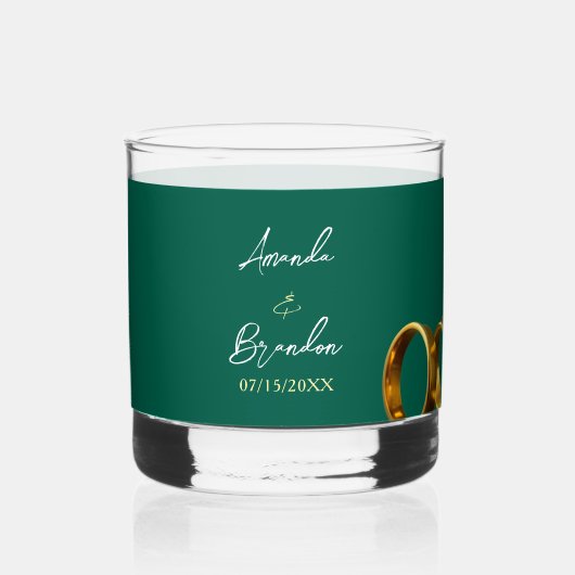 Chic smaragdgroene gouden ringen bruiloft whisky glas (Voorkant)