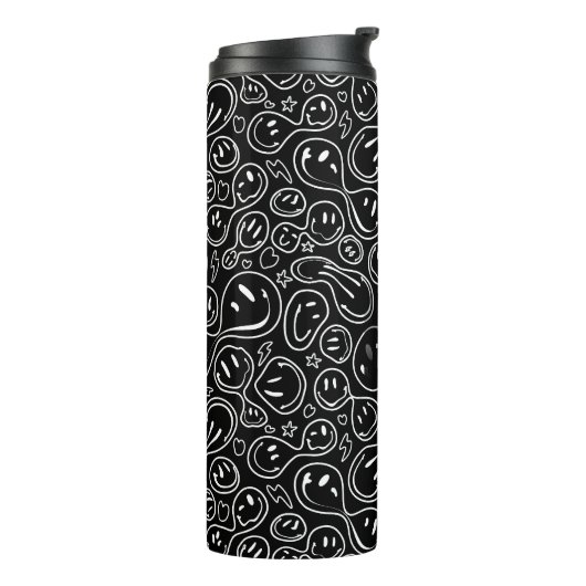 Chic Smiling Face Melting Smile Pattern Black Thermosbeker (Gedraaid links)
