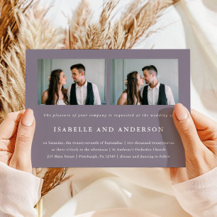 Chic Smoky Paarse Twee foto bruiloft Kaart