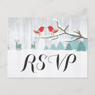 Chic Snow Wonderland Bird Deer Winter Wedding RSVP Uitnodiging Briefkaart