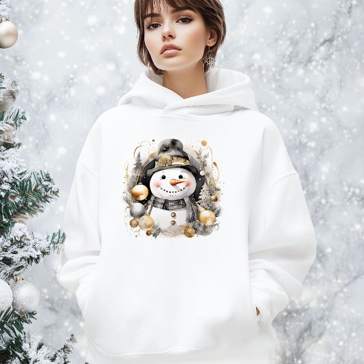 Chic Snowman: Black and Gold Holiday Charm Hoodie