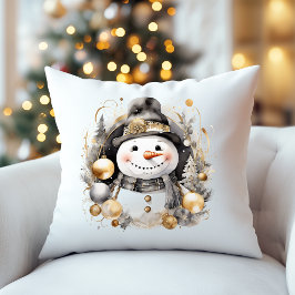 Chic Snowman: Black and Gold Holiday Charm Kussen