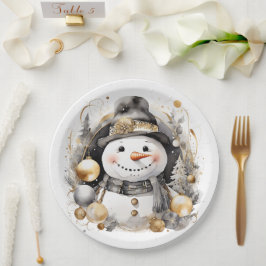 Chic Snowman: Black and Gold Holiday Charm Papieren Bordje