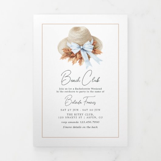 Chic Social Beach Club Autumn Bachelorette Weekend Drieluik Uitnodiging (Cover)