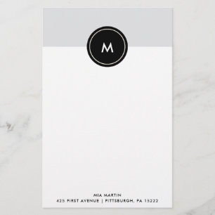 Chic Soft Grijs en Zwart Monogram Briefpapier