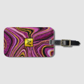 Chic Sparkle Glitter marmer roze goudmonogram Bagagelabel (Voorkant (horizontaal))