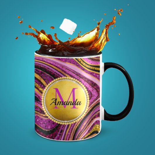 Chic Sparkle Glitter marmer roze goudmonogram Mok