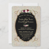 Chic Sparkles Gold Sequins Floral Wedding Uitnodig Kaart (Voorkant)