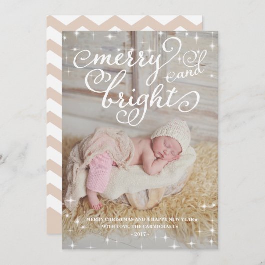 Chic Sparkling Merry & Bright Holidays Carte photo (Devant / Derrière)