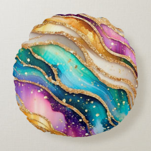 Chic Sparkly Glitter Gouden Regenboog Agaat Glamou Rond Kussen