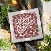 Chic Sparkly Plaid Christmas Vierkante Sticker