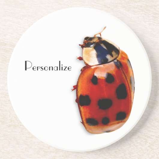 Chic Spoted Ladybug met naam Zandsteen Onderzetter (Voorkant)