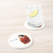 Chic Spoted Ladybug met naam Zandsteen Onderzetter (Zijkant)