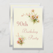 Chic Spring Flowers 90th Birthday Kaart (Voorkant / Achterkant)