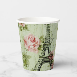 chic spring mint roze floral paris eiffel tower papieren bekers