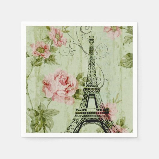 chic spring mint roze floral paris eiffel tower servet (Voorkant)
