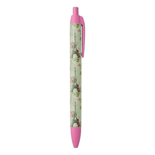 chic spring mint roze floral paris eiffel tower zwarte inkt pen (Achterkant (Verticaal))