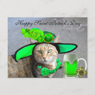 CHIC ST.PATRICK'S DAY CAT, GROENE ROZEN, IRISH BEE BRIEFKAART