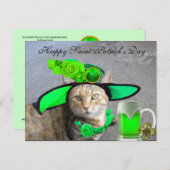 CHIC ST.PATRICK'S DAY CAT, GROENE ROZEN, IRISH BEE BRIEFKAART (Voorkant / Achterkant)