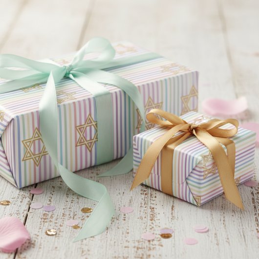 Chic Star of David Rainbow Striped Pattern Cadeaupapier