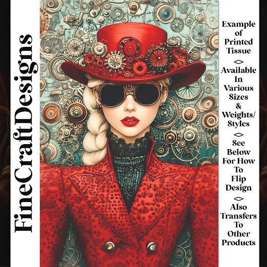 Chic Steampunk Vrouw in rode outfit U3 Decoupage Tissuepapier