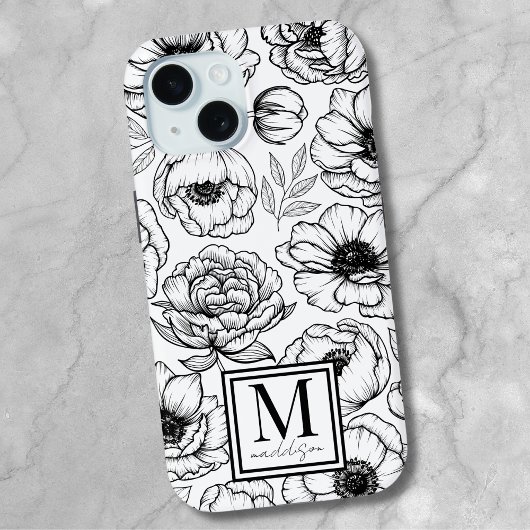 Chic Stijlvol Bloem Motief Initiaal Monogram Case-Mate iPhone Case