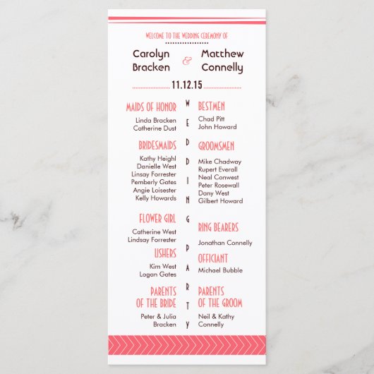 Chic Stijlvolle Coral Arrow Wedding Program Rack K Programma (Voorkant)