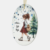 Chic Stijlvolle Jonge Brunette Mode Gepersonalisee Keramisch Ornament (Links)