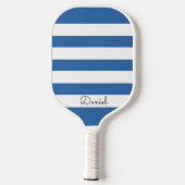 Chic Stof Blauw Gestreepte Monogram Pickleball Pad Paddle (Achterkant)