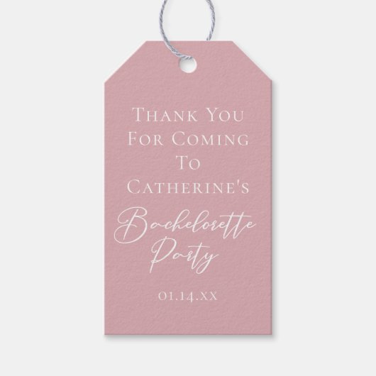 Chic Stof Roze Roze Bachelorette Feest Custom Cadeaulabel (Voorkant)