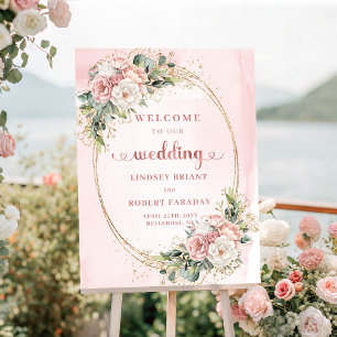 Chic Stof Roze Roze Goud Trouw Welkom Bord Poster