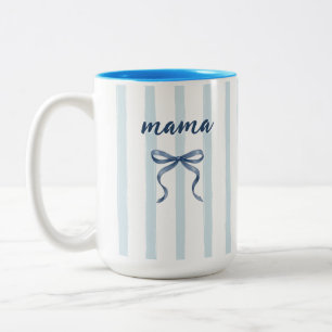 Chic Stofblauw Watercolor Strepen en Strik Mama Tweekleurige Koffiemok