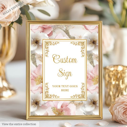 Chic stoffige roze bloemen en gouden bruiloft 8x10 poster
