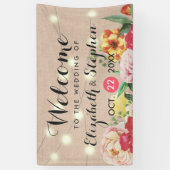 Chic String Lights en Linen Floral Wedding Banner (Verticaal)