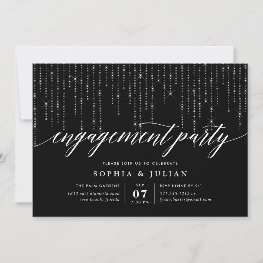 Chic String Lights Engagement Party Uitnodiging (Voorkant)